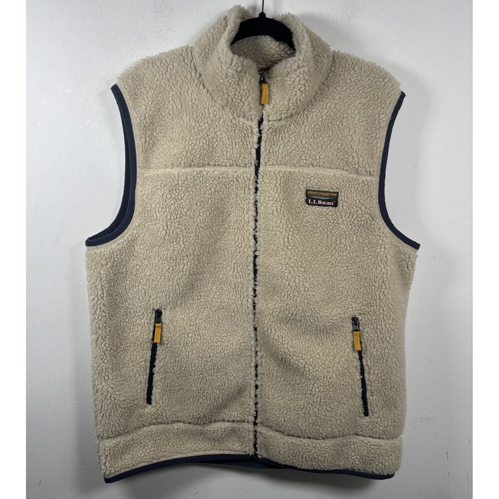 L.L.Bean Sherpa Fleece Vest Cream Navy Y2K Gorpcore Outdoor Hiking Cozy size L